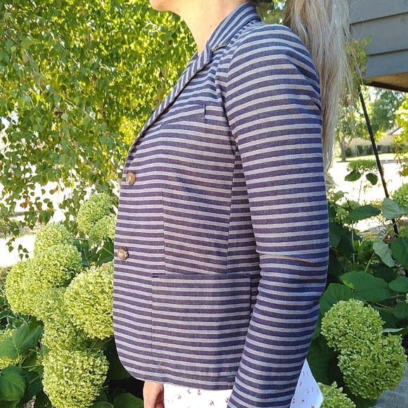GAP chambray denim stripe blazer 0 (A9) - Picture 5 of 8